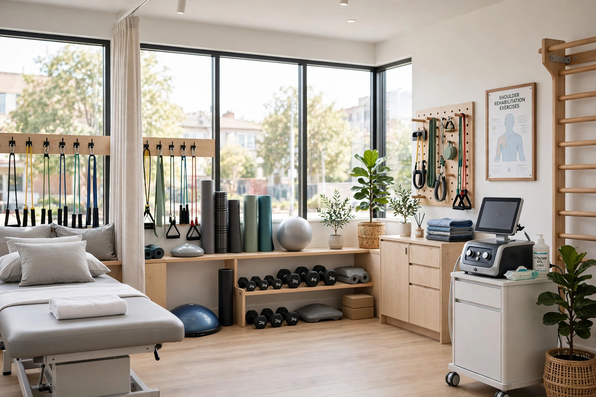Modern physiotherapy treatment room